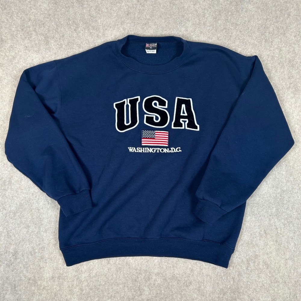 Crewneck Sweatshirt Mens XL Navy Blue USA Washington DC Embroidered Pullover